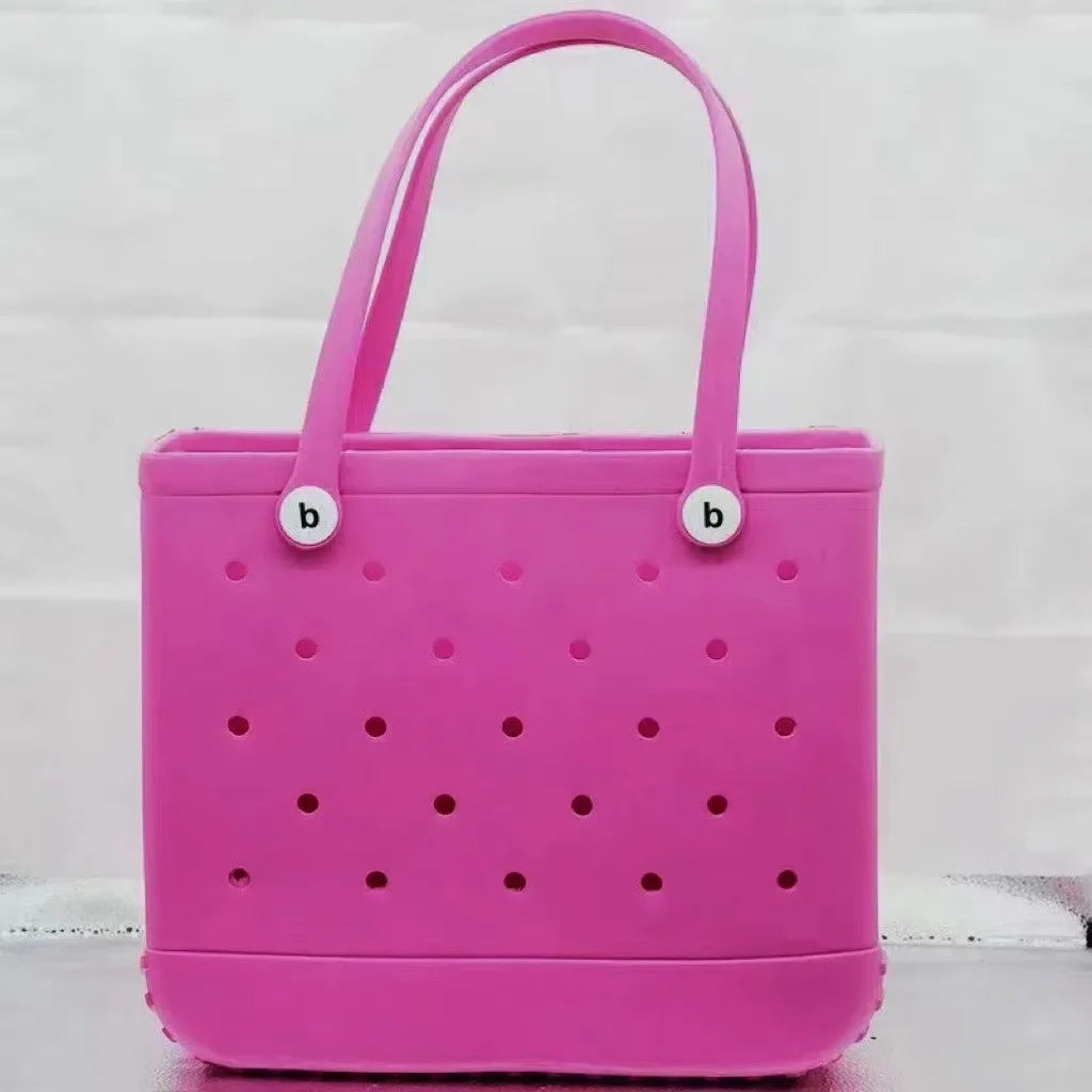Large Eva Beach Tote Bag Fashion Mommy Diaper Storage Baskets Summer Rubber Tote Solid Color Jelly Beach Bags Sundries Organizer