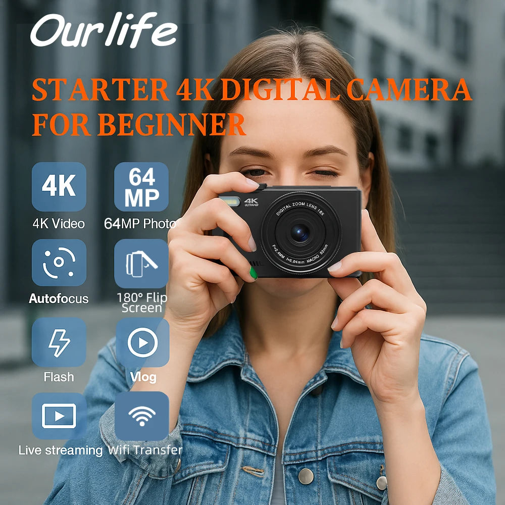 Our life AC600 Digital Camera 4K 64MP UHD Cameras