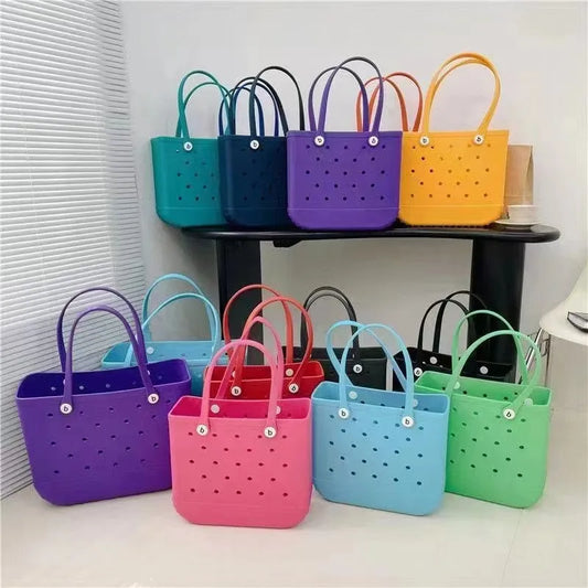 Large Eva Beach Tote Bag Fashion Mommy Diaper Storage Baskets Summer Rubber Tote Solid Color Jelly Beach Bags Sundries Organizer