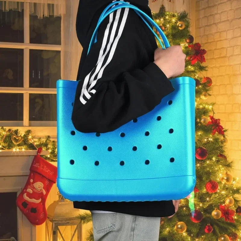 Large Eva Beach Tote Bag Fashion Mommy Diaper Storage Baskets Summer Rubber Tote Solid Color Jelly Beach Bags Sundries Organizer